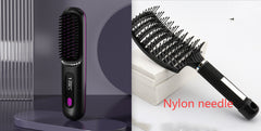 2 In 1 Straight Hair Comb Wireless Hair Straightener Brush Hair Fast Heating Portable Hot Curler USB Charging